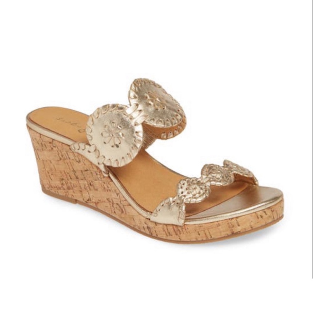 New! Jack Rodgers Lauren Mid Wedge Platinum 7M Gold